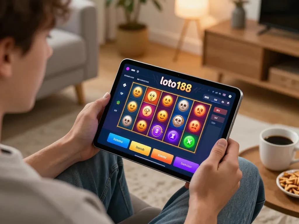 Engaging with loto188 on a tablet in a cozy living room setting while enjoying online betting.
