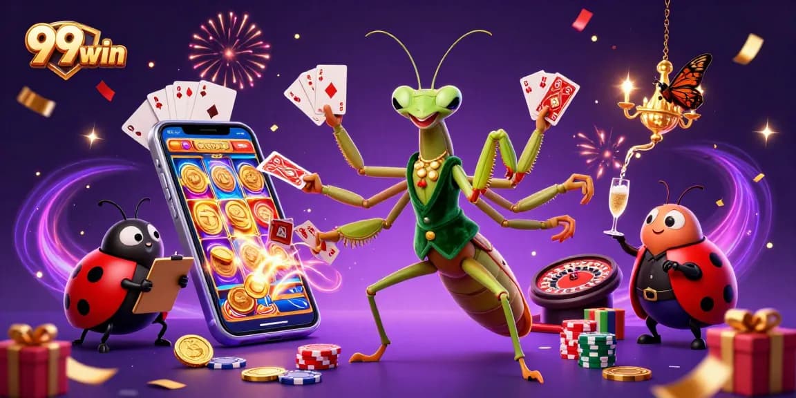 Experience the thrilling action of 99win with vibrant casino elements and animated characters!