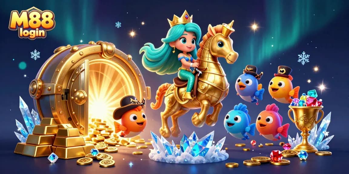 Bet on fun with M88 login featuring a vibrant underwater casino scene with treasure and characters.