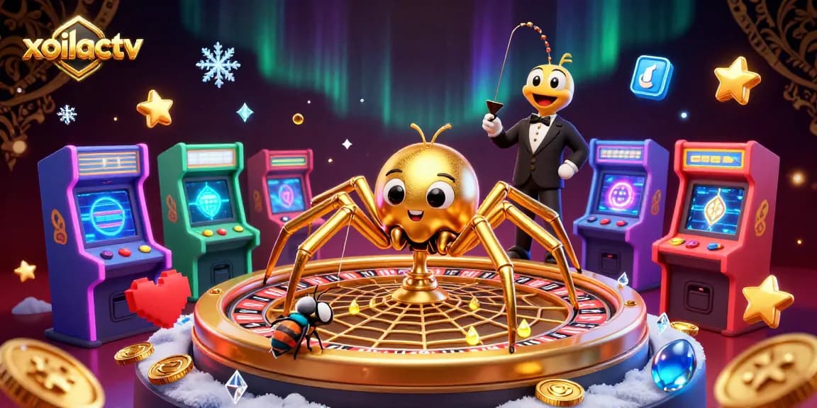 Xoilactv offers thrilling bets in a dazzling 3D casino world with golden spiders and vibrant gaming elements.