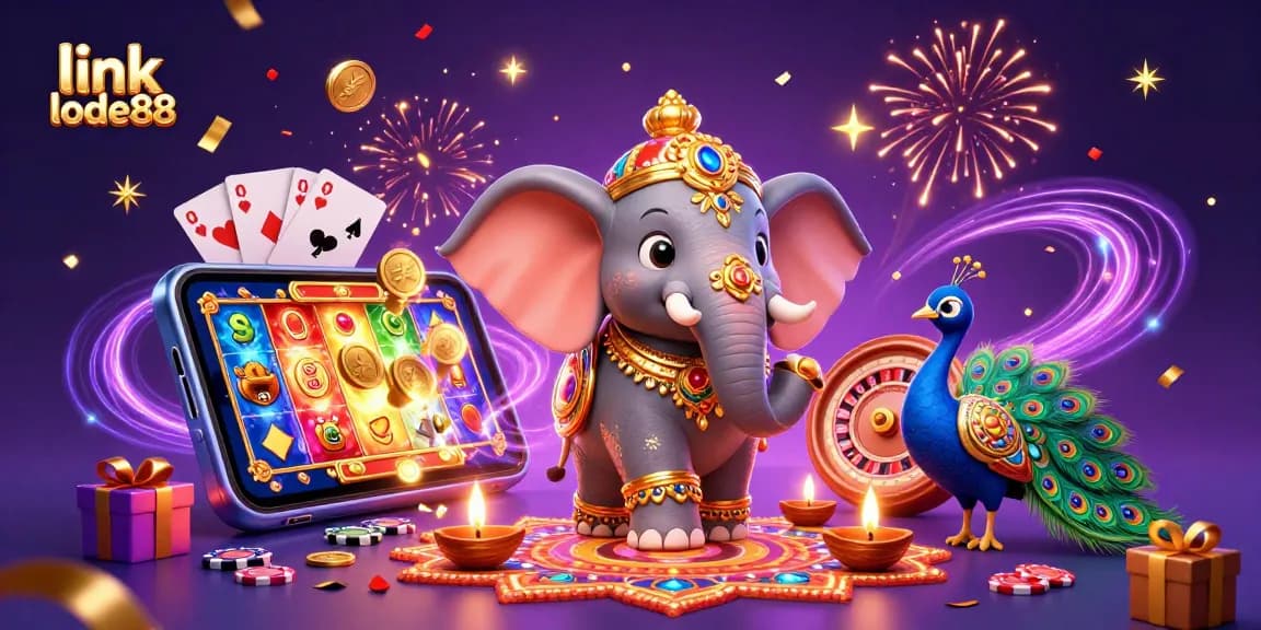 Engage with link lode88 for vibrant casino action featuring a Diwali-themed elephant and immersive slot games.