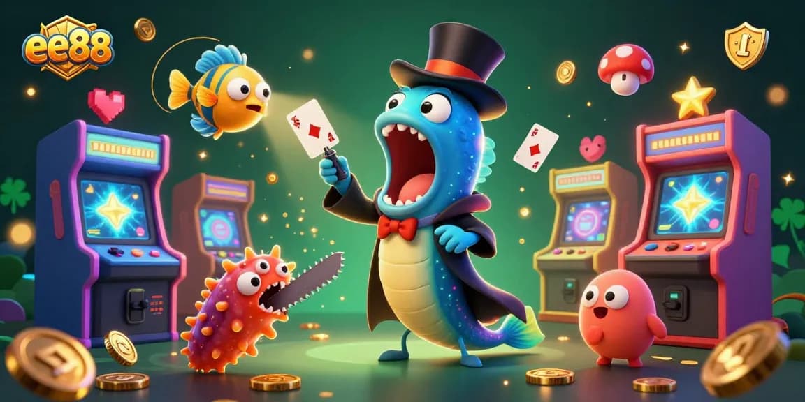ee88 captivates players with a vibrant casino-themed scene featuring a magician eel performing tricks.