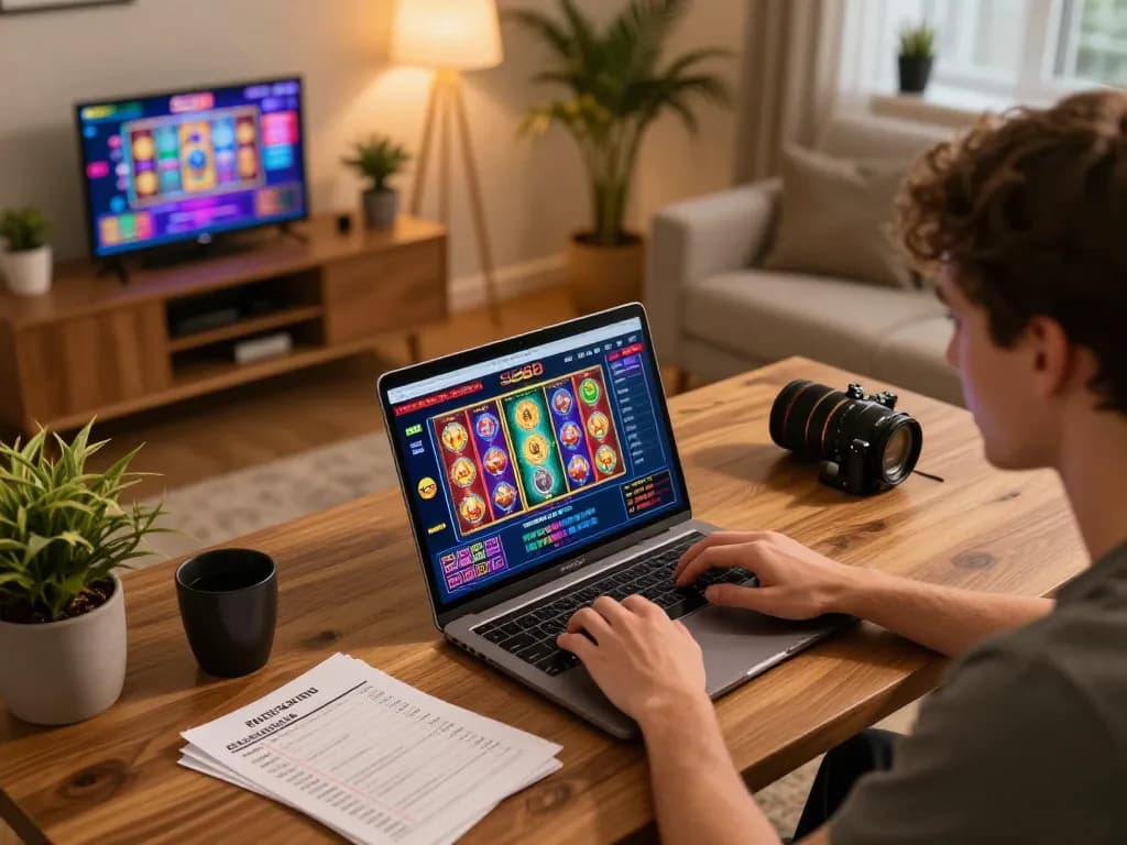 Player engaging on SC88 online casino interface, illustrating responsible gaming atmosphere at home
