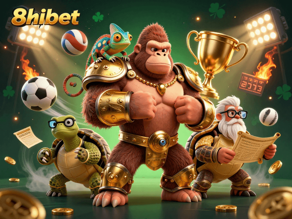 Engage with 8xbet’s immersive gaming experience showcasing dynamic characters and thrilling sports betting elements.