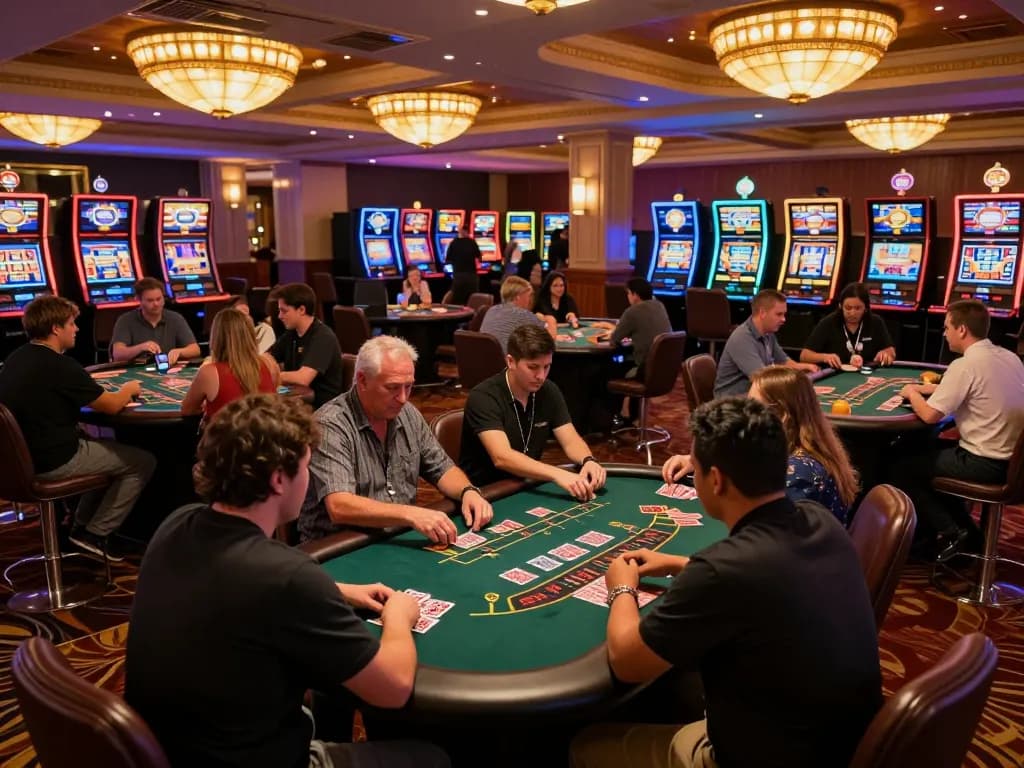 Players enjoying a thrilling game at the b52 club's vibrant casino tables.