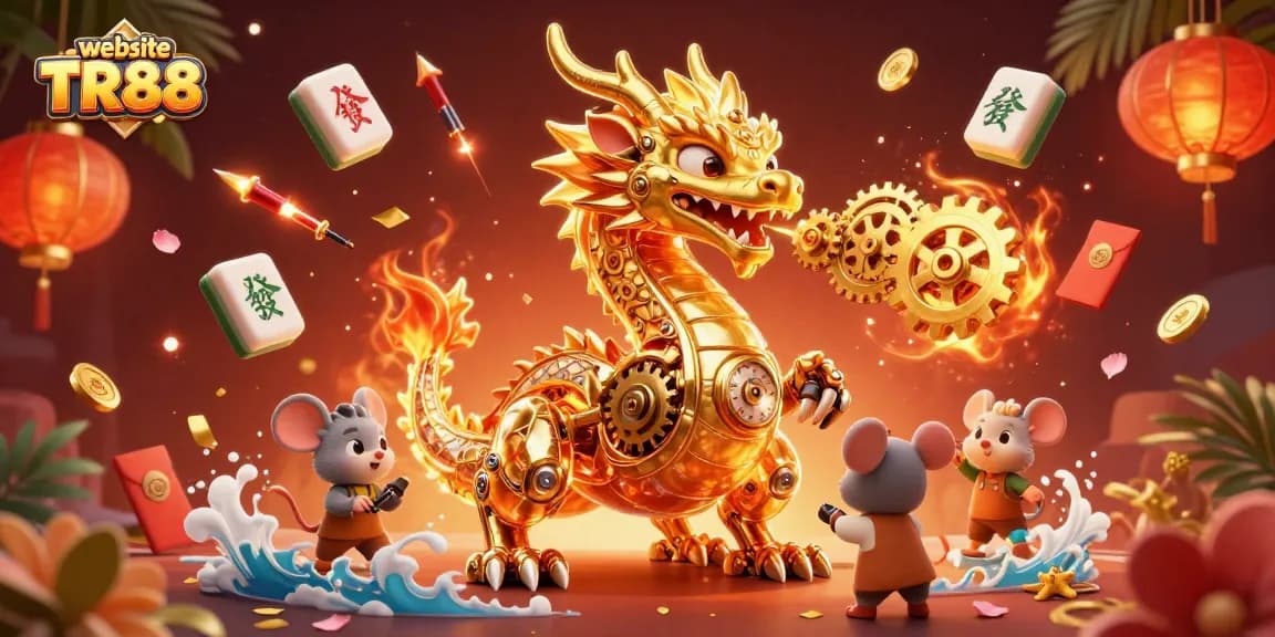 Experience thrilling games at website TR88 with an exciting 3D casino scene featuring a unique dragon character.
