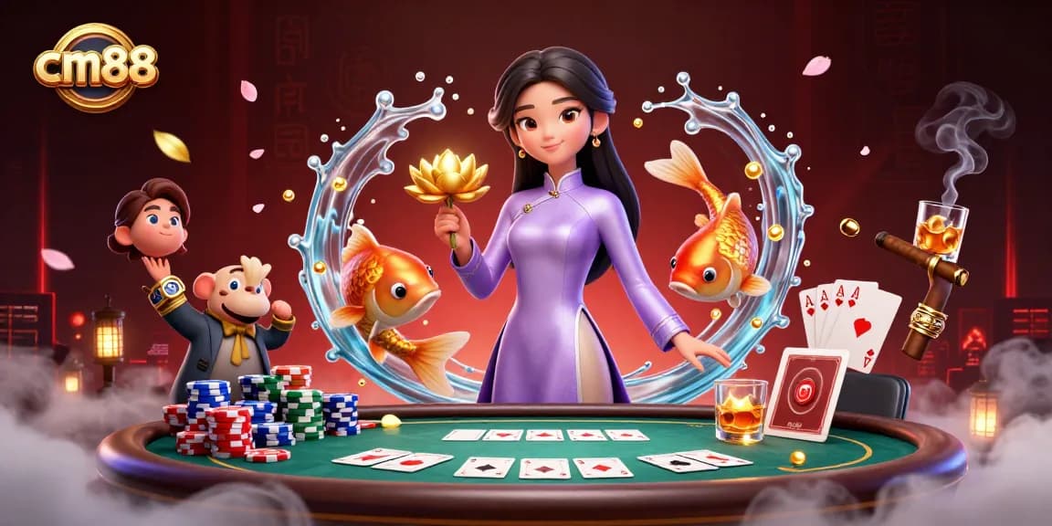 Experience thrilling gaming with cm88, featuring dynamic characters, rich casino elements, and vibrant atmosphere.