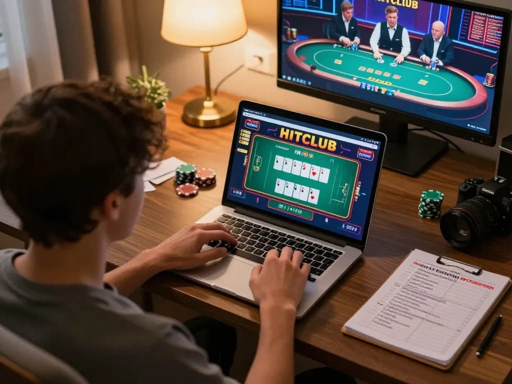 Engage in game casino HITCLUB while playing online poker on a comfortable home setup.