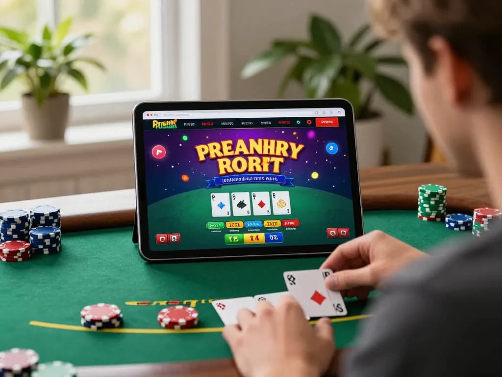 Player enjoying an engaging f8bet online blackjack game on a tablet at home, emphasizing strategy.