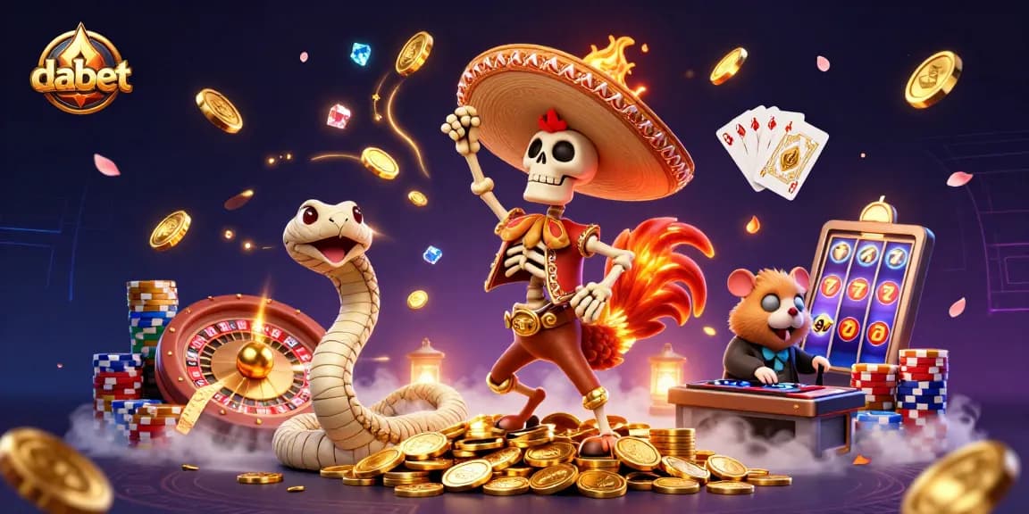 dabet wins big with a lively scene of a dancing skeleton, a mummy snake, and a DJ hamster in a crowded casino