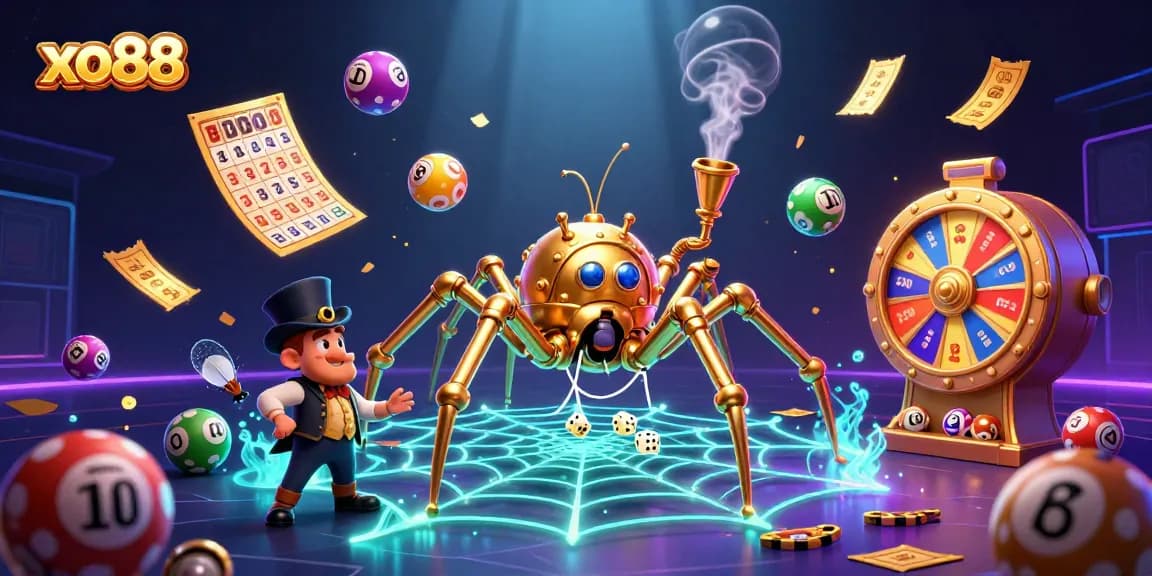 Engage with thrilling xo88 gameplay illustrated with colorful characters and dynamic lottery elements.
