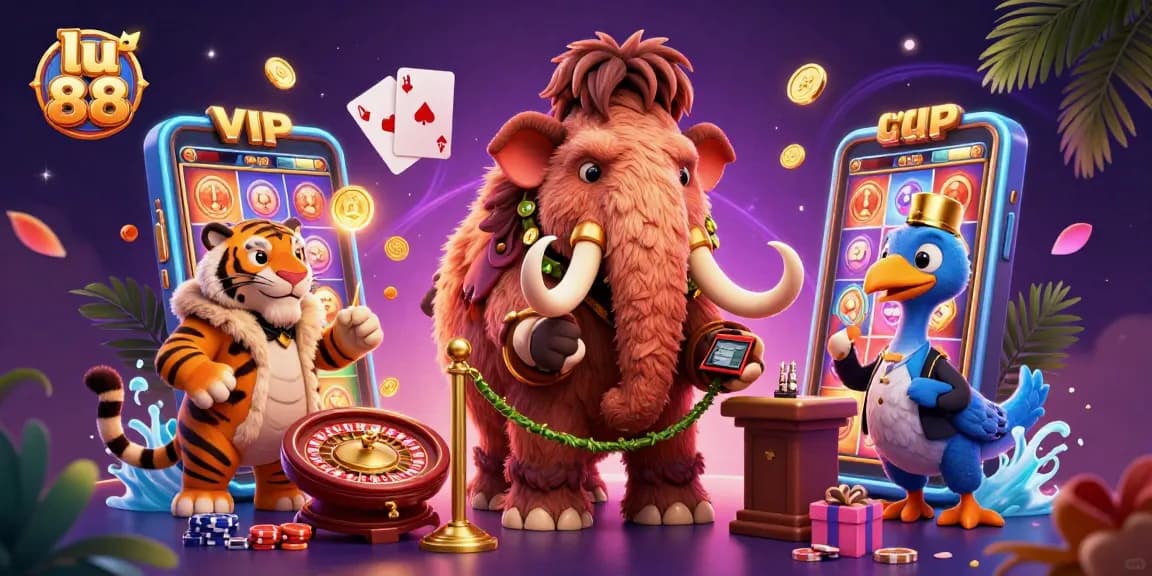lu 88 featuring a vibrant 3D scene with casino characters and gaming elements