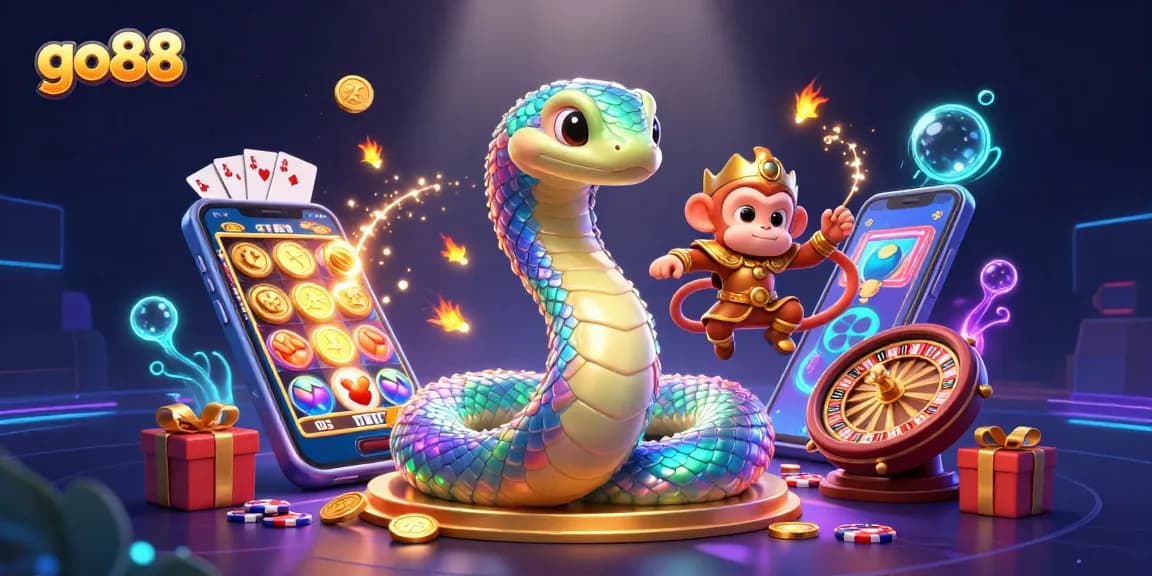 Experience exciting gameplay at go88 with a vibrant 3D illustration of characters and casino gaming elements.