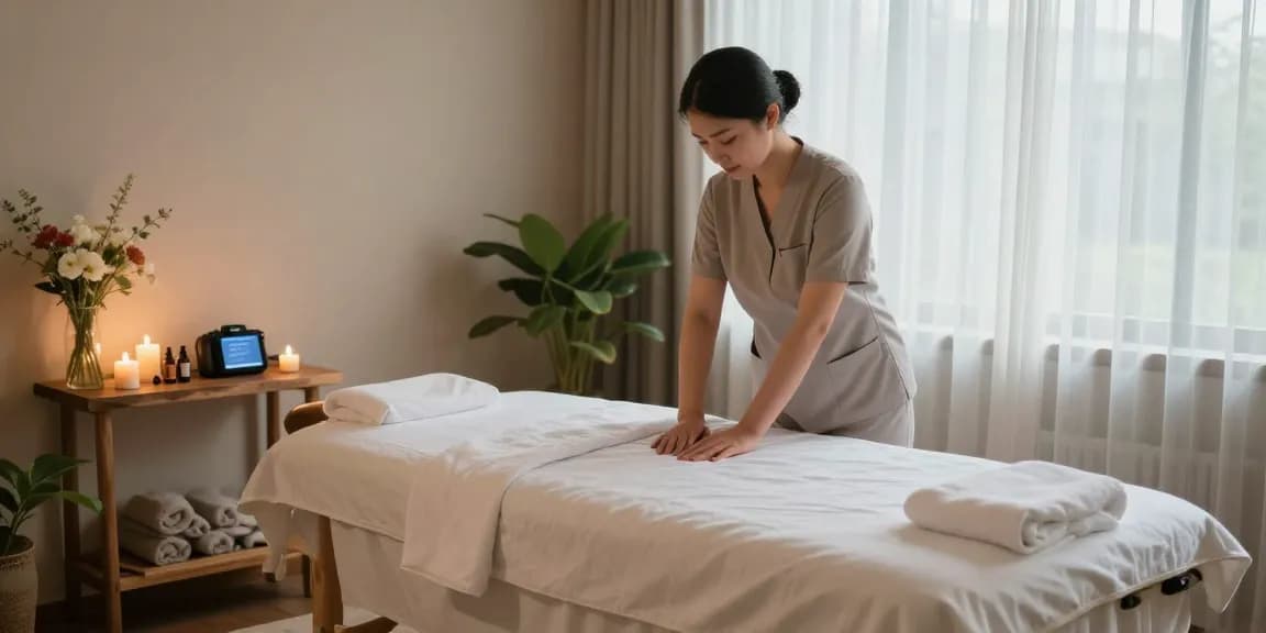 Relaxation scene showcasing 군포출장마사지 setup with soothing ambiance and professional therapist.
