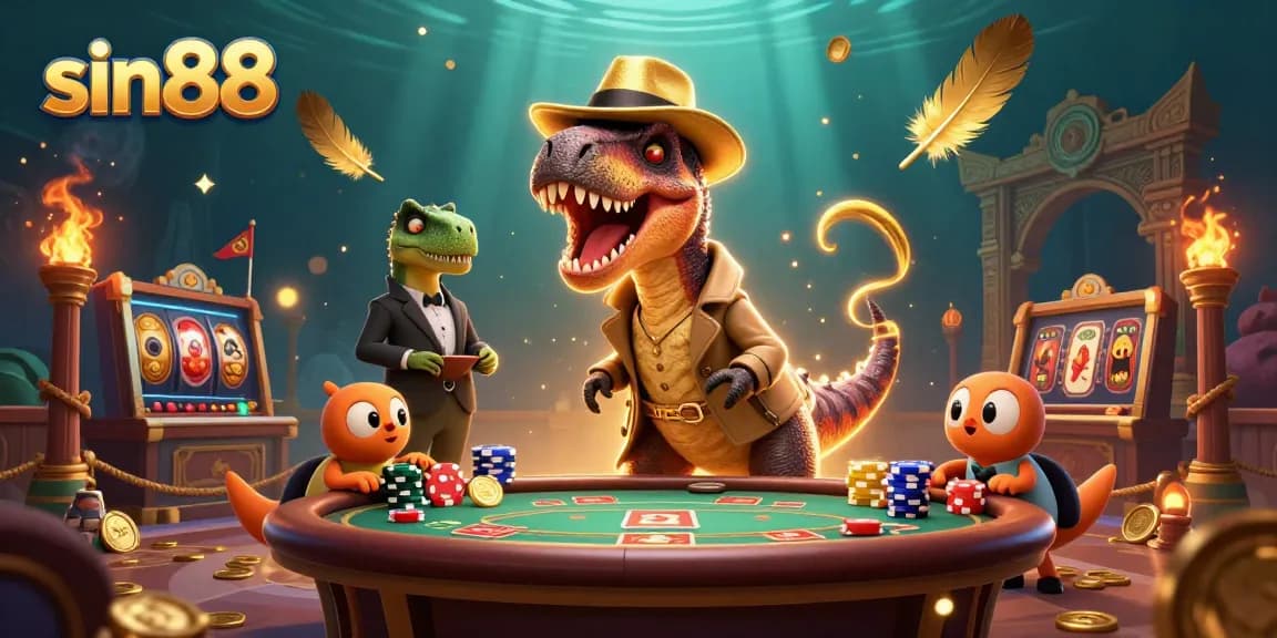 Experience the excitement of sin88 as the velociraptor card counter tries to hide at a blackjack table.
