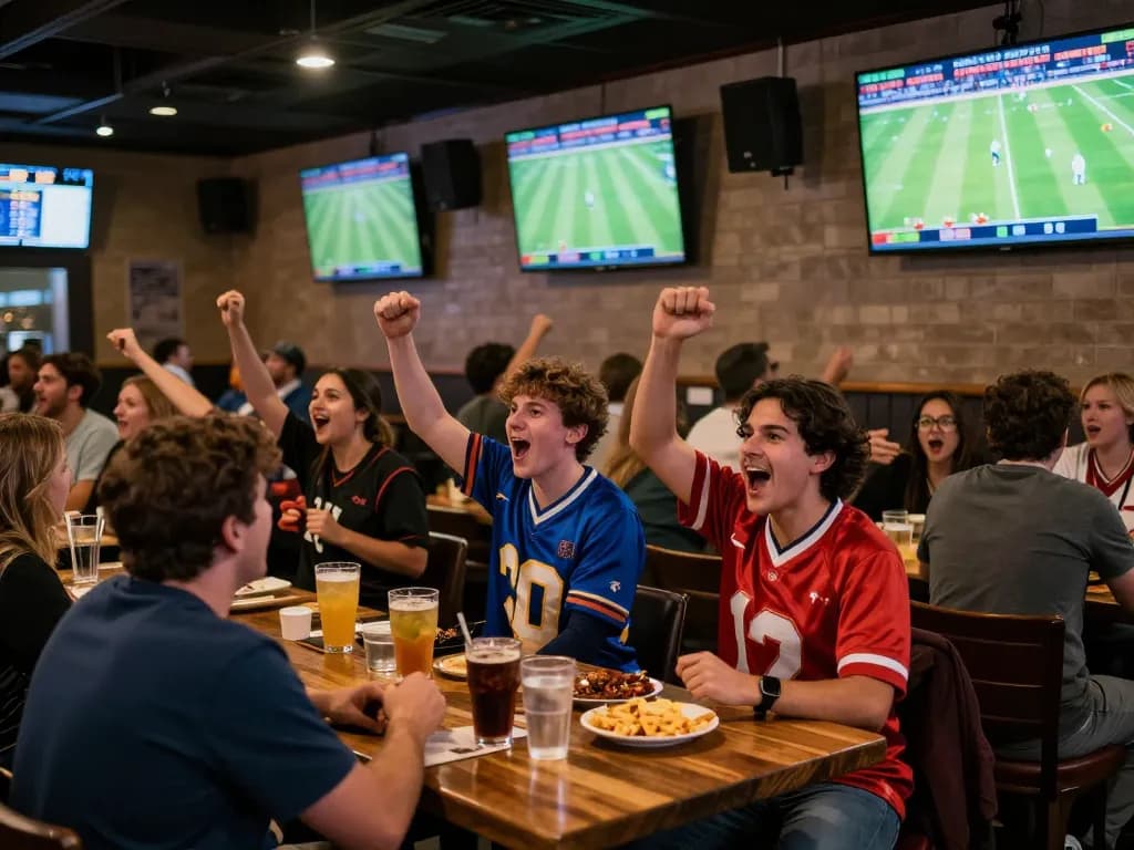 Xoilac fans enjoying live sports betting experience in a vibrant sports bar atmosphere.