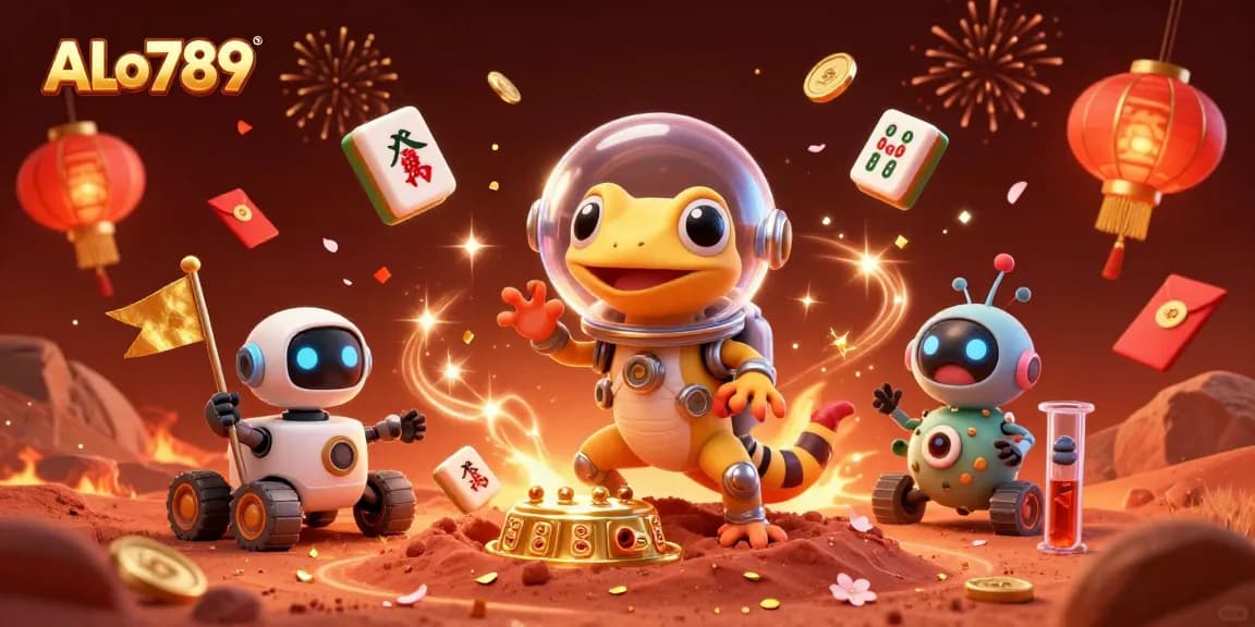 Engage with ALo789 in a vibrant Martian casino adventure featuring a gecko and alien co-players.