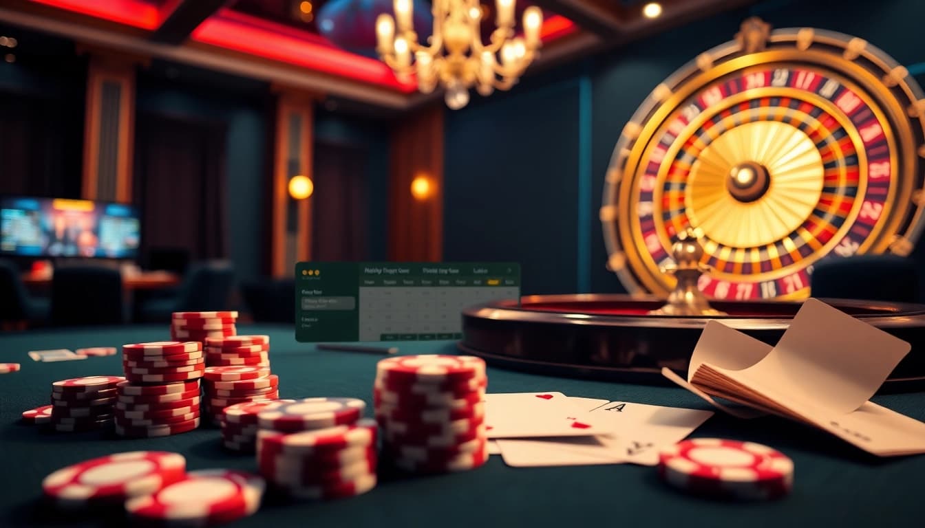 Engaging SBOBET link alternatif scene with vibrant casino elements for online betting excitement.