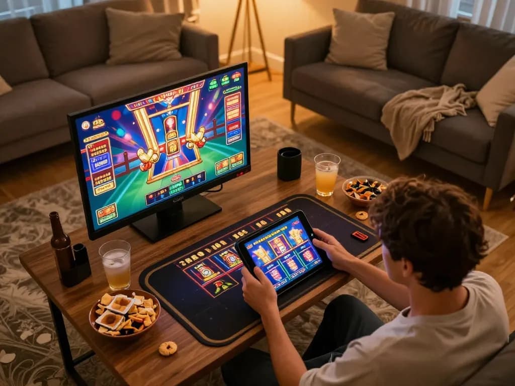 Engaging gameplay at home with link vào Bet88 không bị chặn displayed on a tablet screen, inviting atmosphere