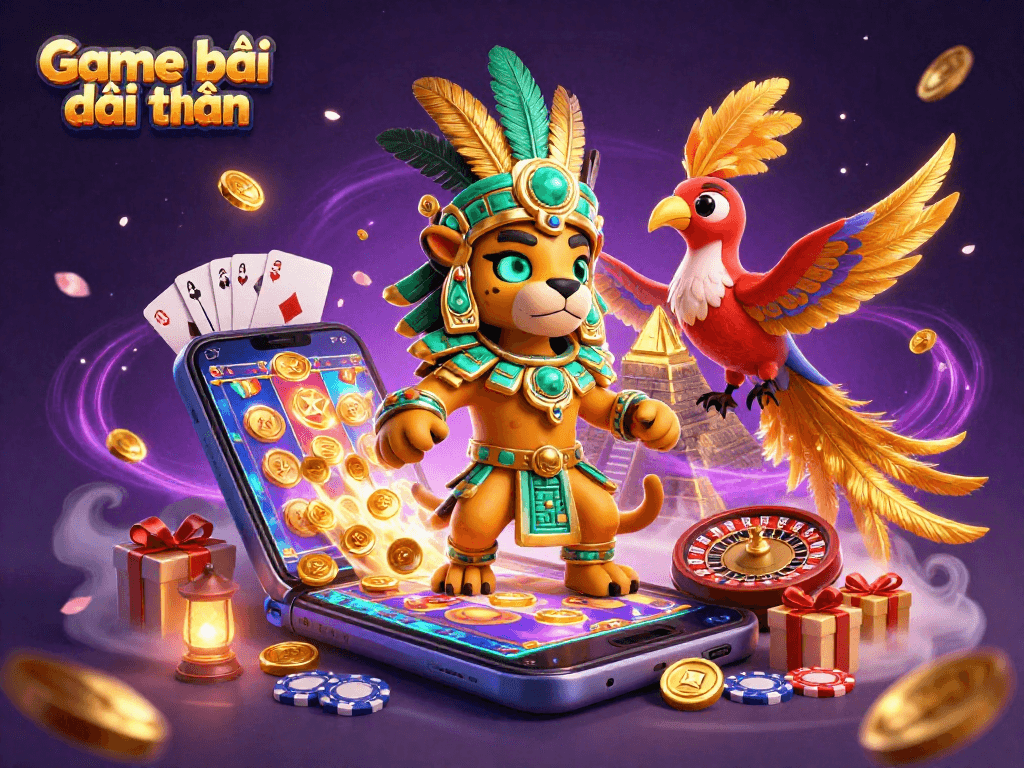 Engage in exciting Game bài đổi thưởng with a dynamic scene featuring vibrant casino elements and characters.