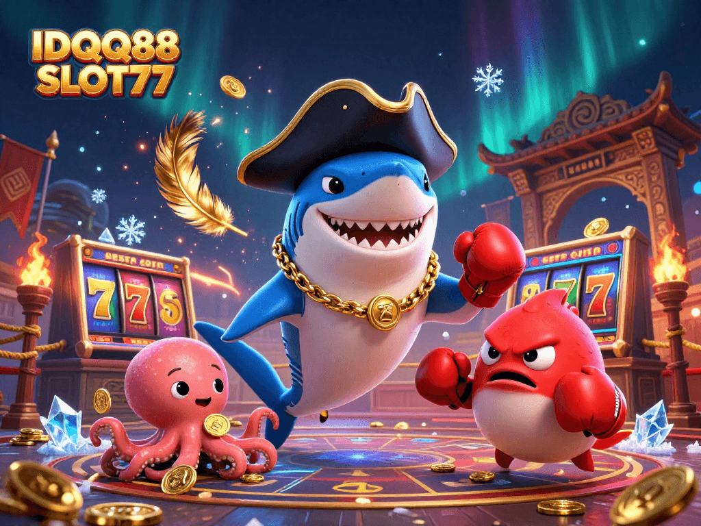 IDQQ88 SLOT77 offers thrilling slot adventures with vibrant characters like a pirate shark and a boxing pufferfish.