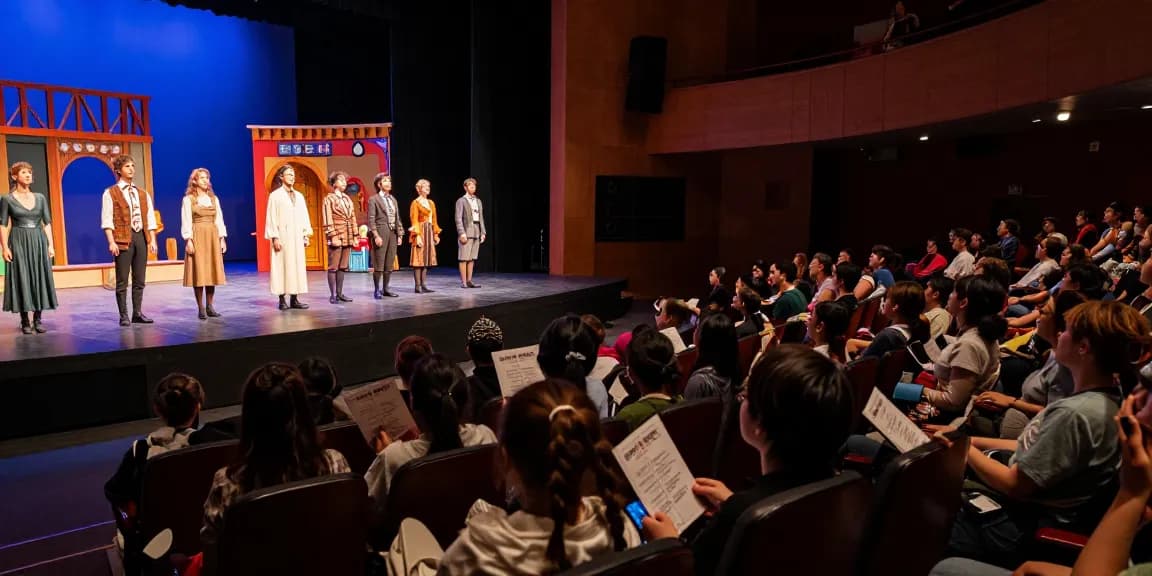 Engaged audience enjoying a live theatre performance with rokok88 login program on display.