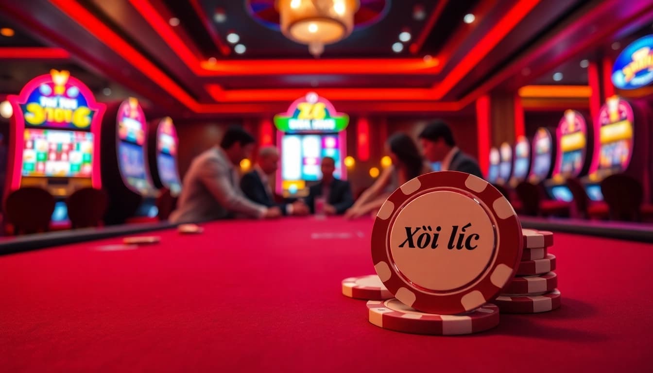Gambling excitement at a luxurious casino table featuring players immersed in Xôi lạc-themed poker actions.