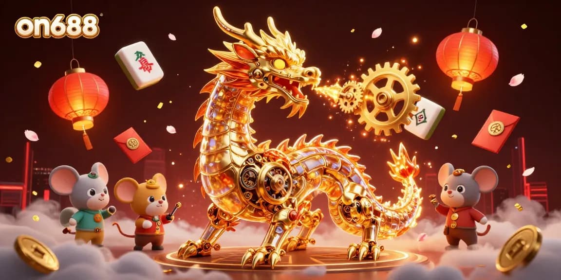 Experience thrilling gameplay at on688, engaging with a dynamic golden dragon and festive symbols.