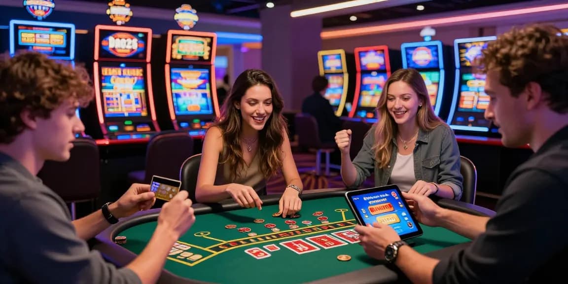 Players enjoying credit card casino games at thegbhouse.co.uk with vibrant slot machines and live dealers.