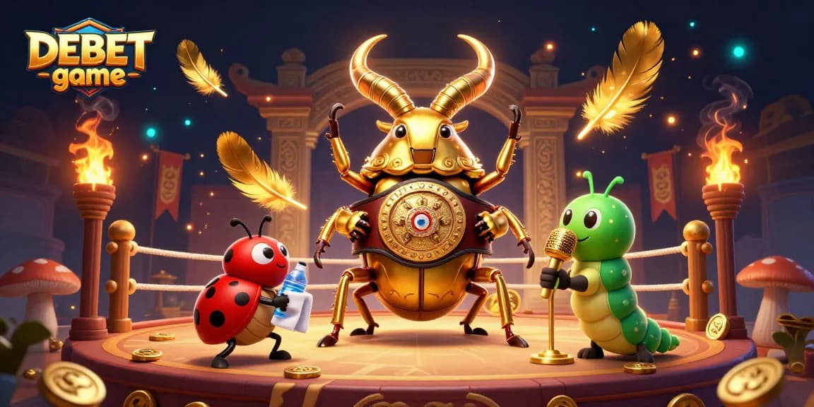 Engage in thrilling DEBET game action with a vibrant arena scene populated by colorful characters.