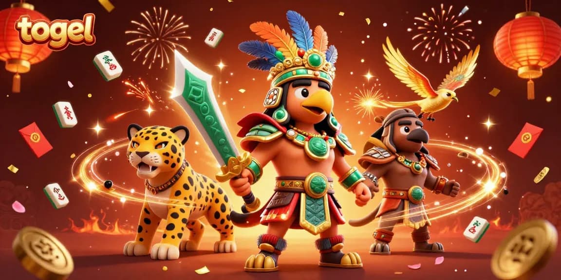 Experience the excitement of togel with a vibrant illustration of warriors, festive elements, and lottery symbols.