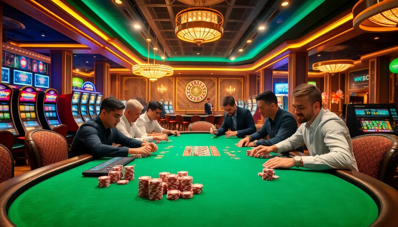 High-stakes poker action at https://new88.pet/ featuring colorful chips and an exciting casino atmosphere.