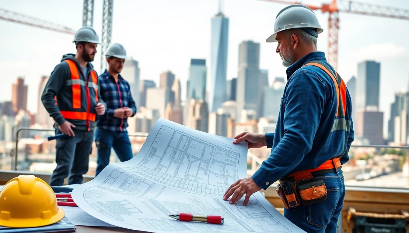 Manhattan Commercial General Contractor managing a construction team in an urban setting.