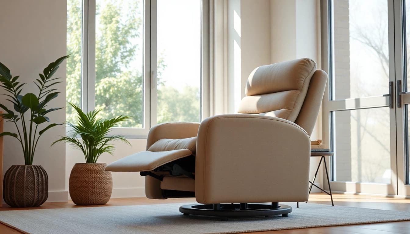 Experience comfort with this stylish lift recliner chair in a bright living room setting.