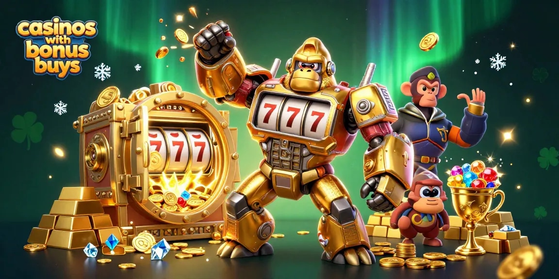Engage with exciting gameplay at casinos with bonus buys featuring a golden gorilla mech.