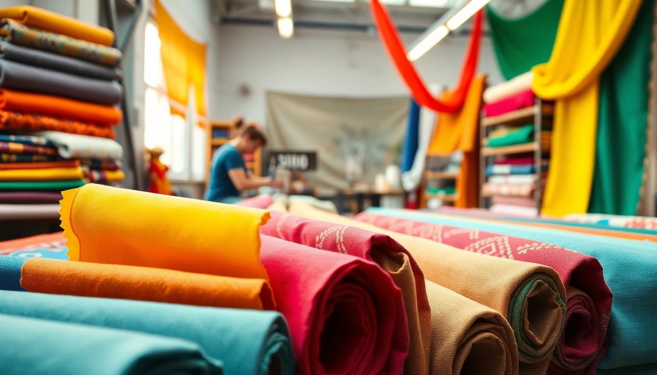 Gebruik goedkope canvas stoffen in een kleurrijke textielwerkplaats om creatieve projecten te realiseren.