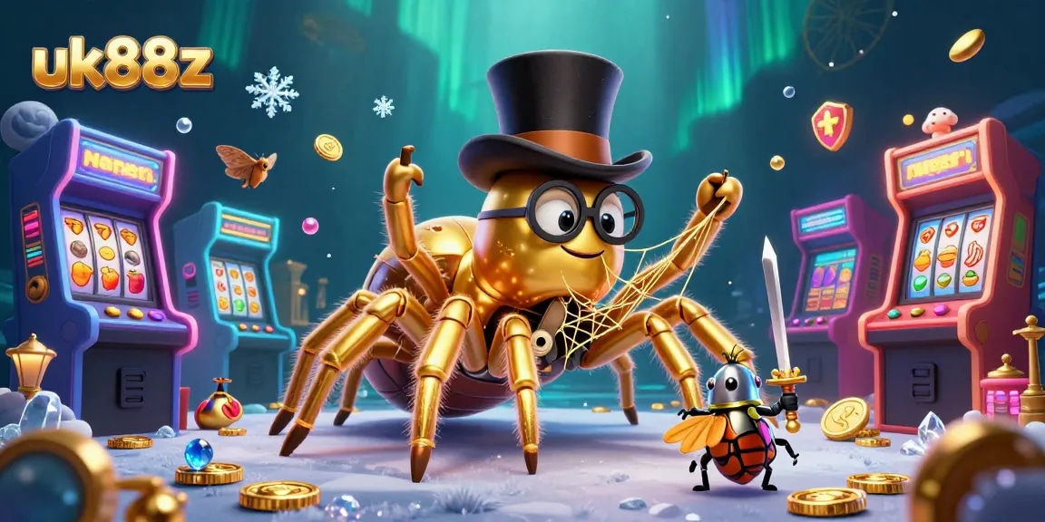 Engage with uk88z's vibrant casino adventure featuring a golden tarantula and beetle knight.