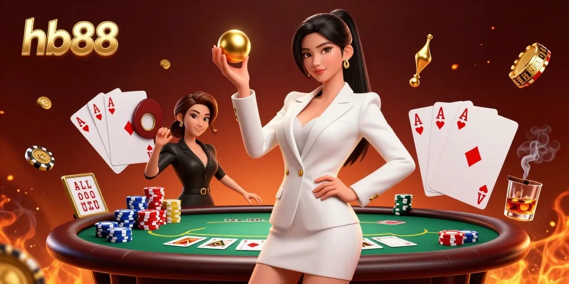 Win big with hb88 at a dazzling casino scene showcasing poker action and stylish gameplay.