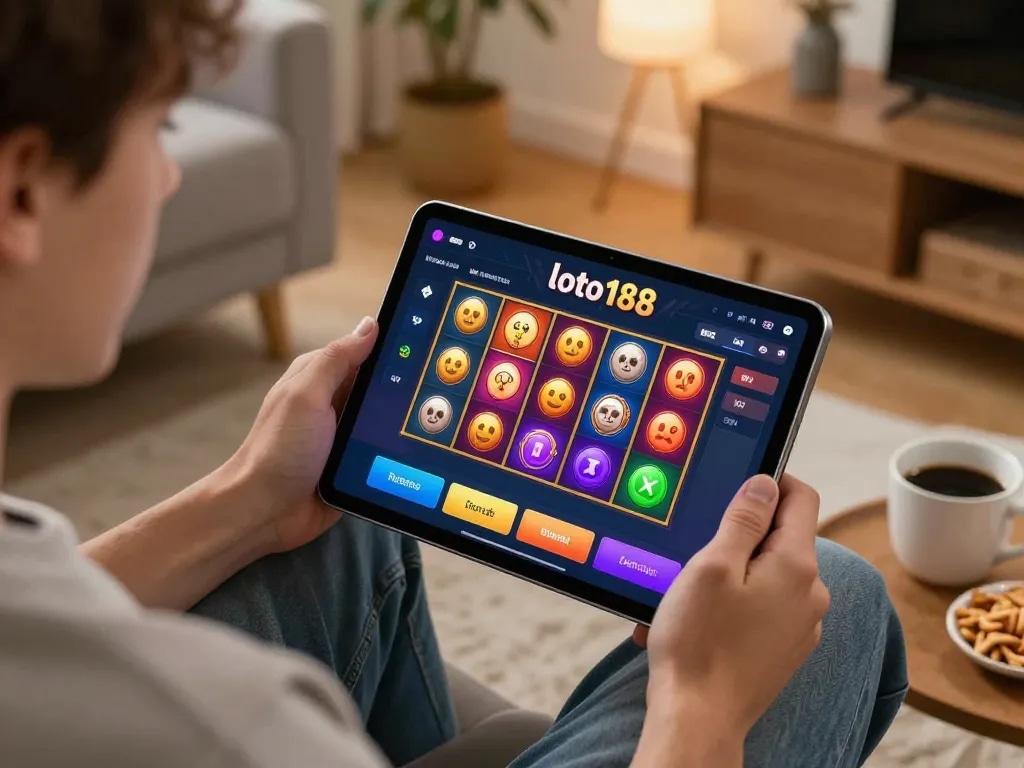 Engaging with loto188 on a tablet in a cozy living room setting while enjoying online betting.