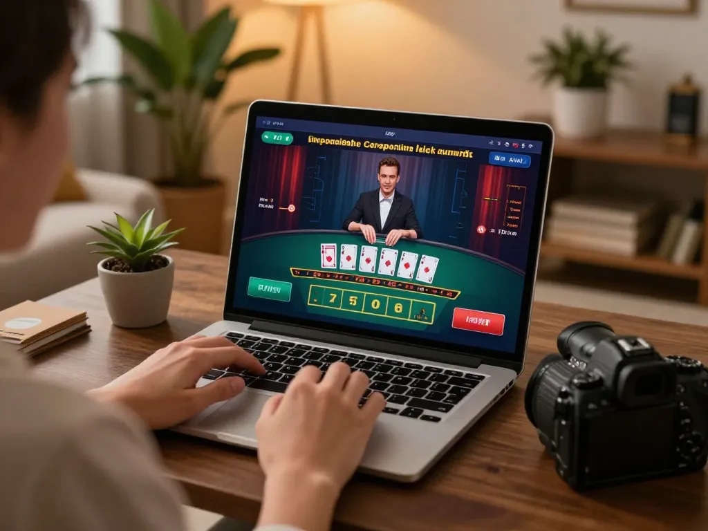 CM88 player engaging strategically with an online blackjack game interface, showcasing responsible gambling.