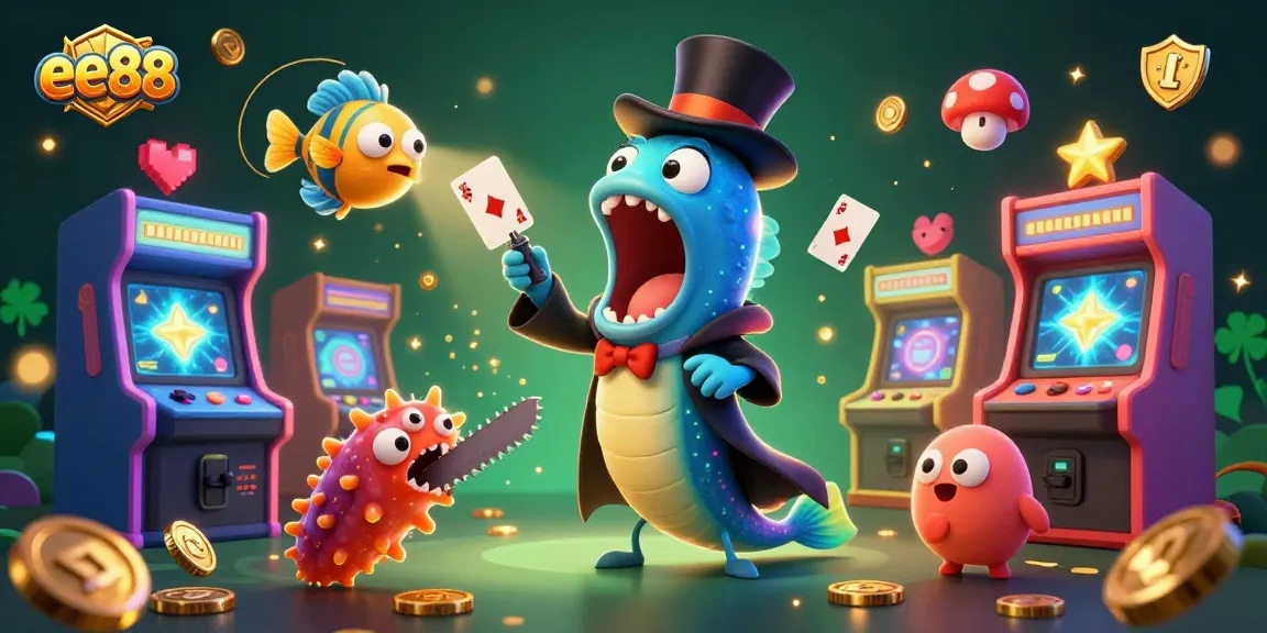 ee88 captivates players with a vibrant casino-themed scene featuring a magician eel performing tricks.