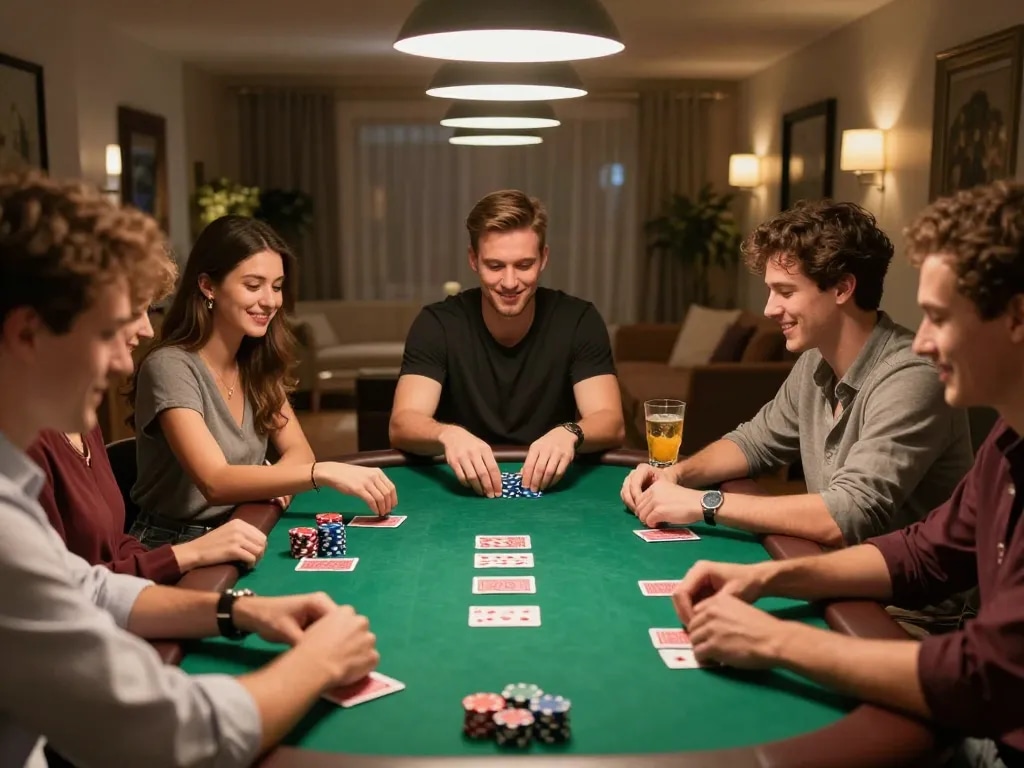 sc88 players enjoying a friendly poker night with chips and cards on the table