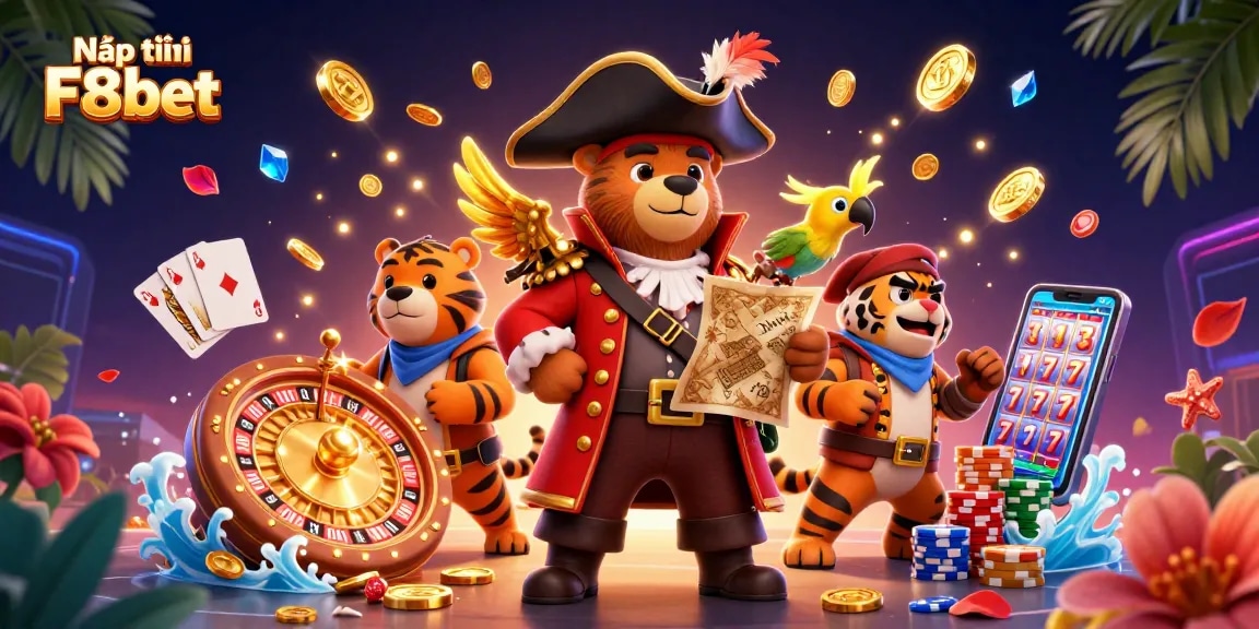 Experience fast and secure Nạp tiền F8bet with a vibrant casino-themed illustration.