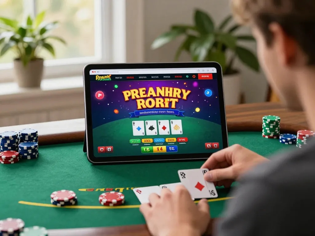 Player enjoying an engaging f8bet online blackjack game on a tablet at home, emphasizing strategy.