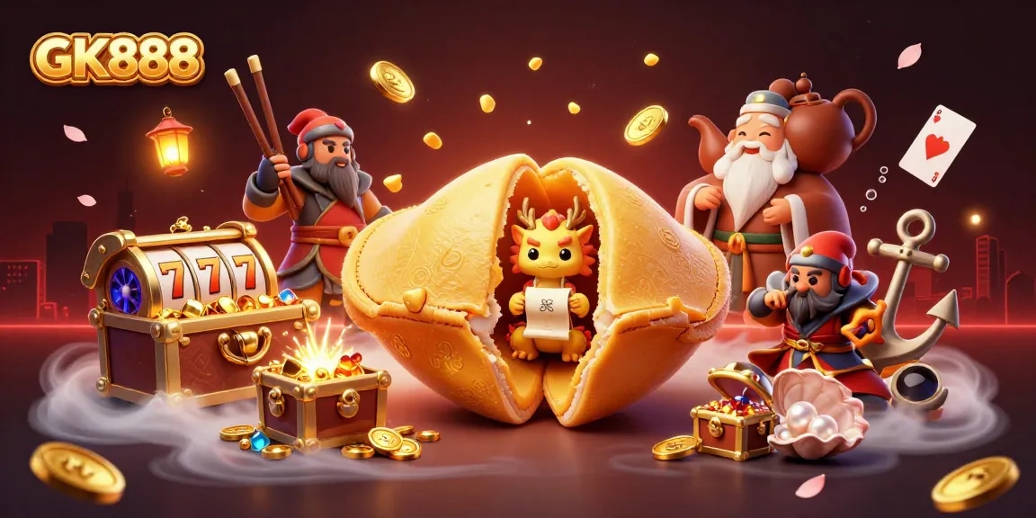 Experience winning chances with GK888 in a vibrant 3D casino-themed illustration.