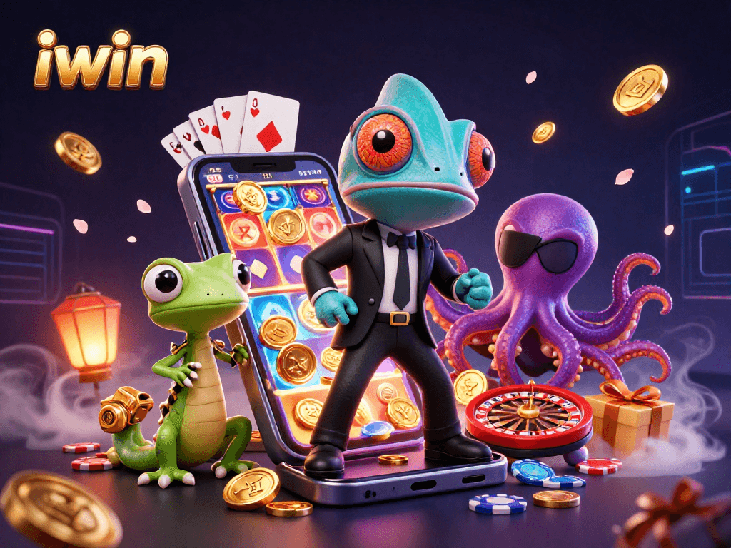 iwin showcases a thrilling casino experience with animated characters and vibrant gambling elements.