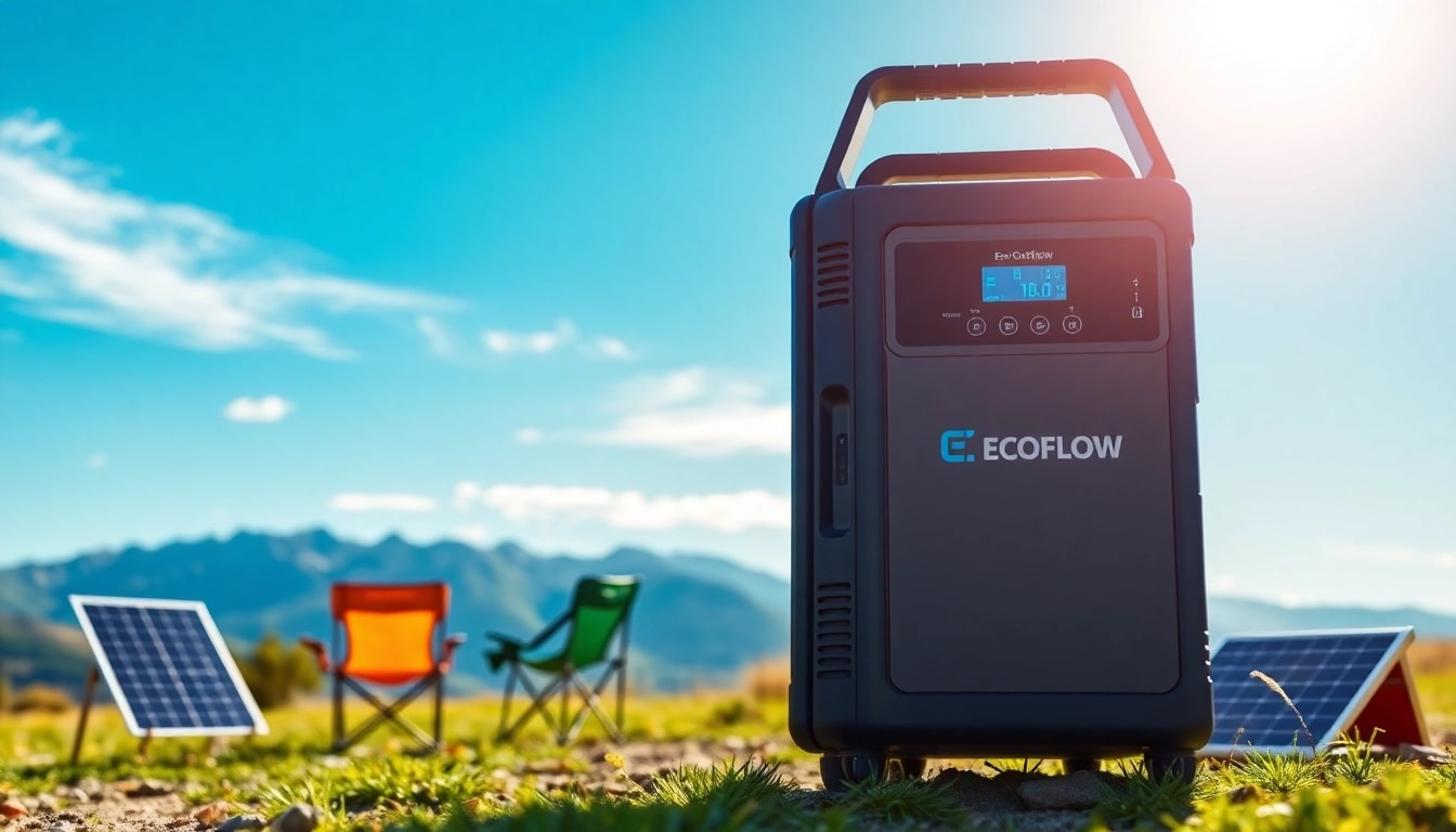 EcoFlow portable power station displayed in an outdoor setting, highlighting its eco-friendly design.
