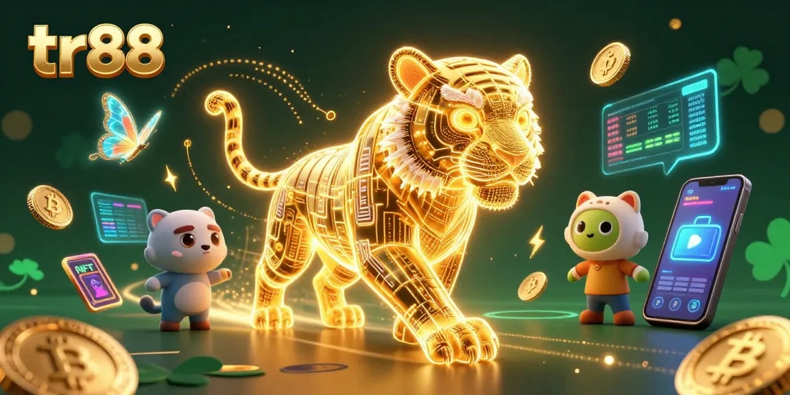 Experience thrilling wins at tr88 with a 3D golden tiger in a vibrant casino landscape.