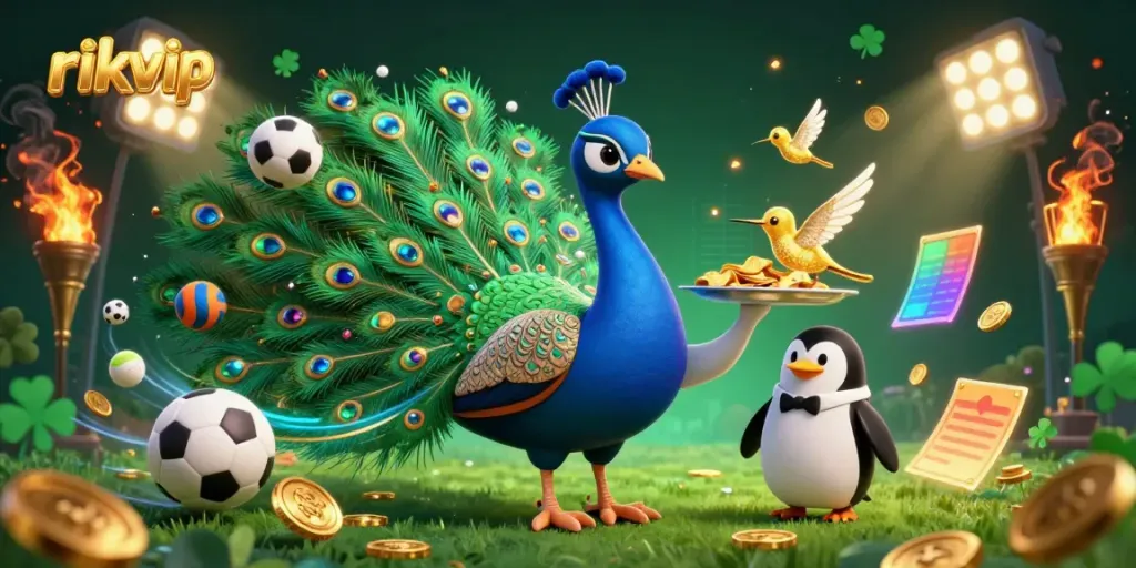 Experience play rikvip with vibrant casino elements in a colorful, dynamic 3D scene.