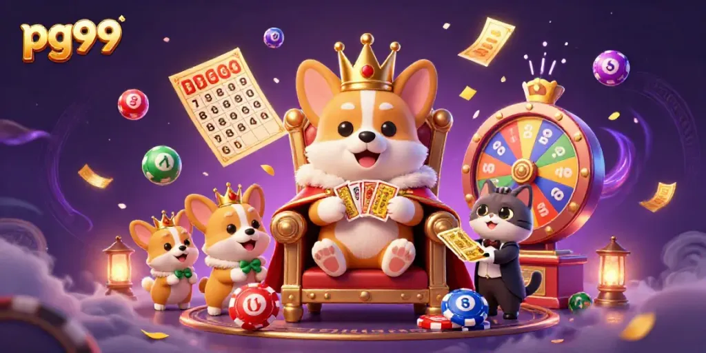 Experience exciting gameplay with pg99 as vibrant elements encircle a royal corgi king.